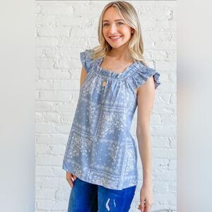 New And The Why Floral Blue Women's Blouse 1x